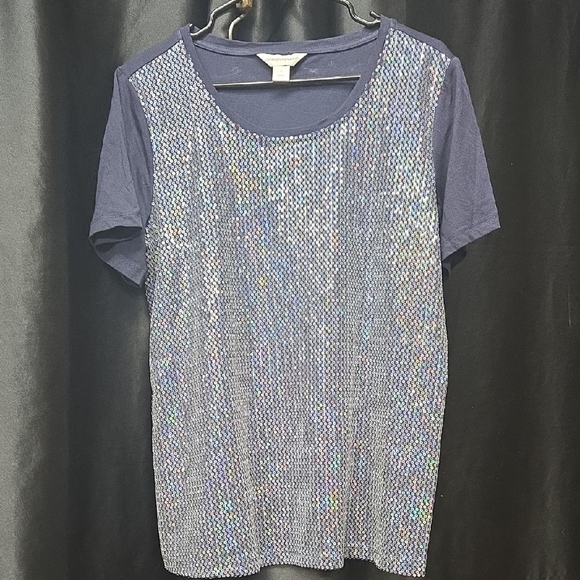 Christopher & Banks Glittering Blue Short Sleeve Top - Picture 3 of 7